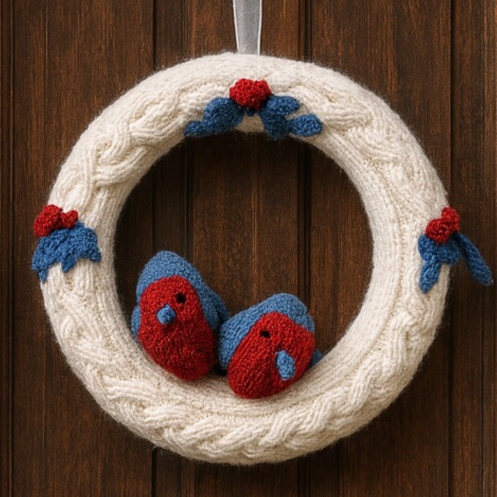 Cozy Hand Knit Lovebird Wreath – Romantic Cottagecore Décor